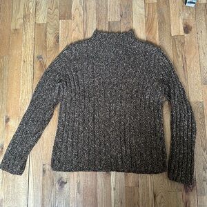 Vintage Jones New York Linen Cotton Blend Sweater Womens M Mock Neck Brown Boxy